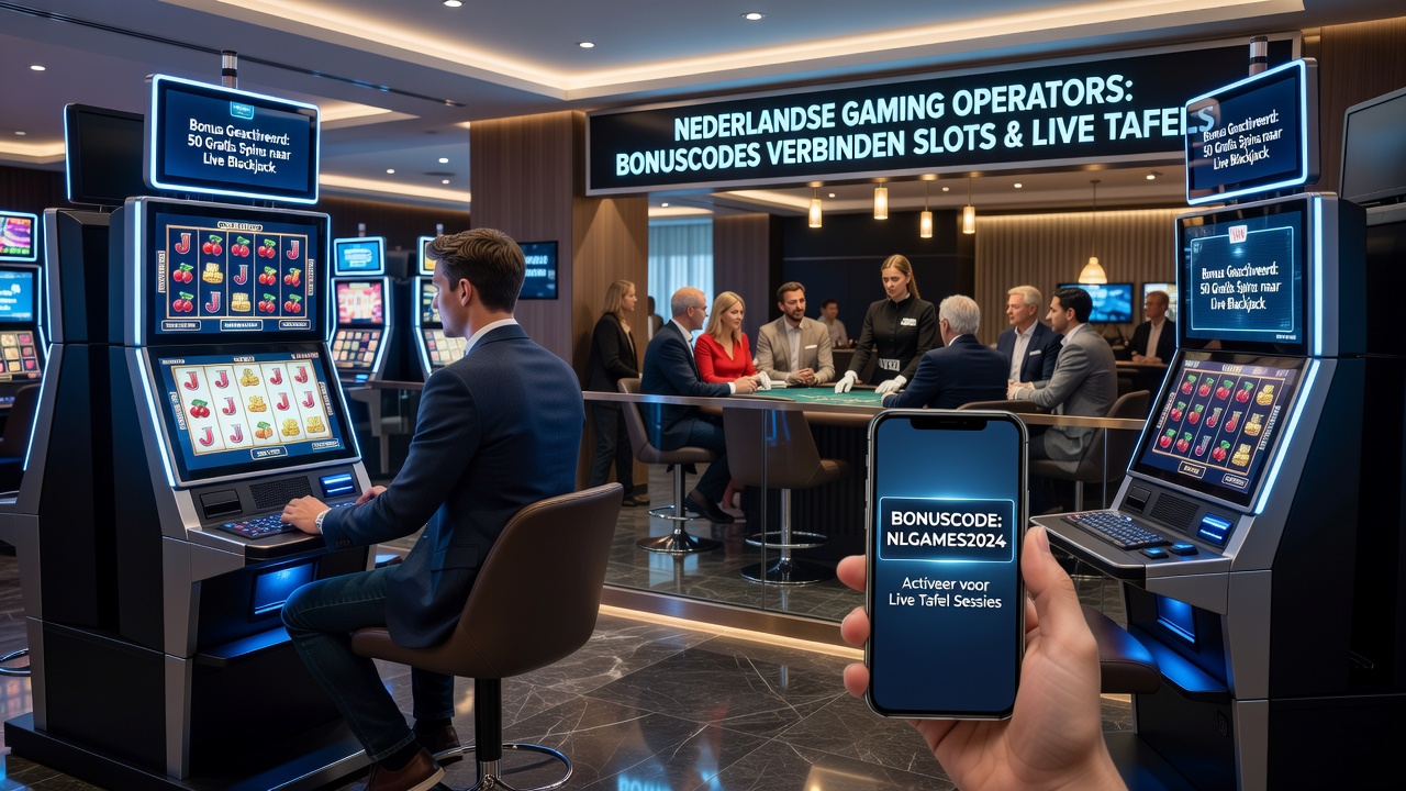 Nederlandse online casino interface met bonus codes die slots sessies verbinden met live tafelspellen