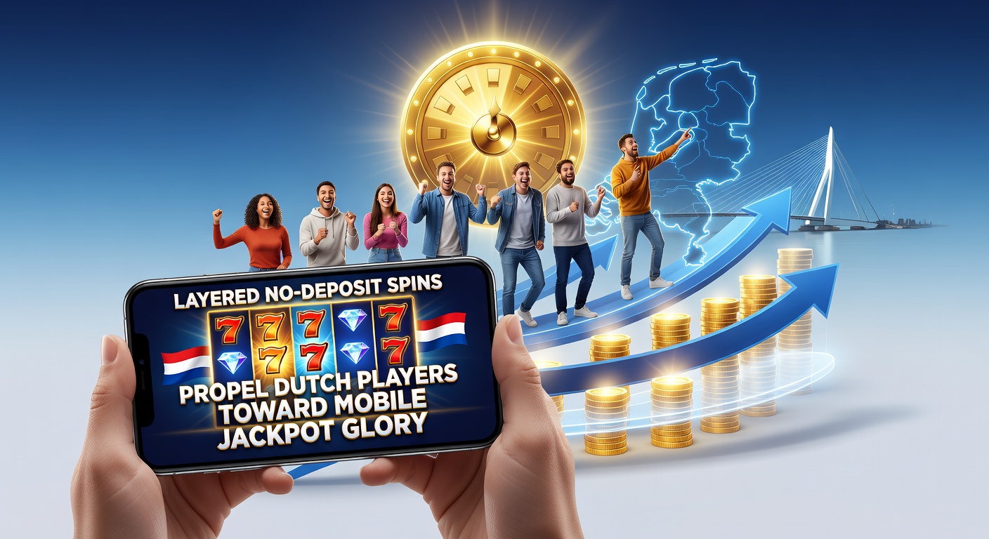 Grafiek met stijgende jackpotwinsten via no-deposit spins op mobiel, met Nederlandse vlag en KSA-logo