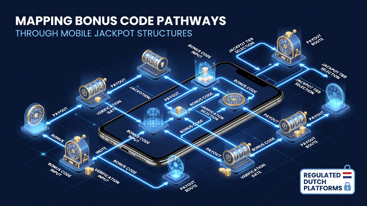 Visuele weergave van bonuscode routes en mobiele jackpotstructuren op Nederlandse platforms