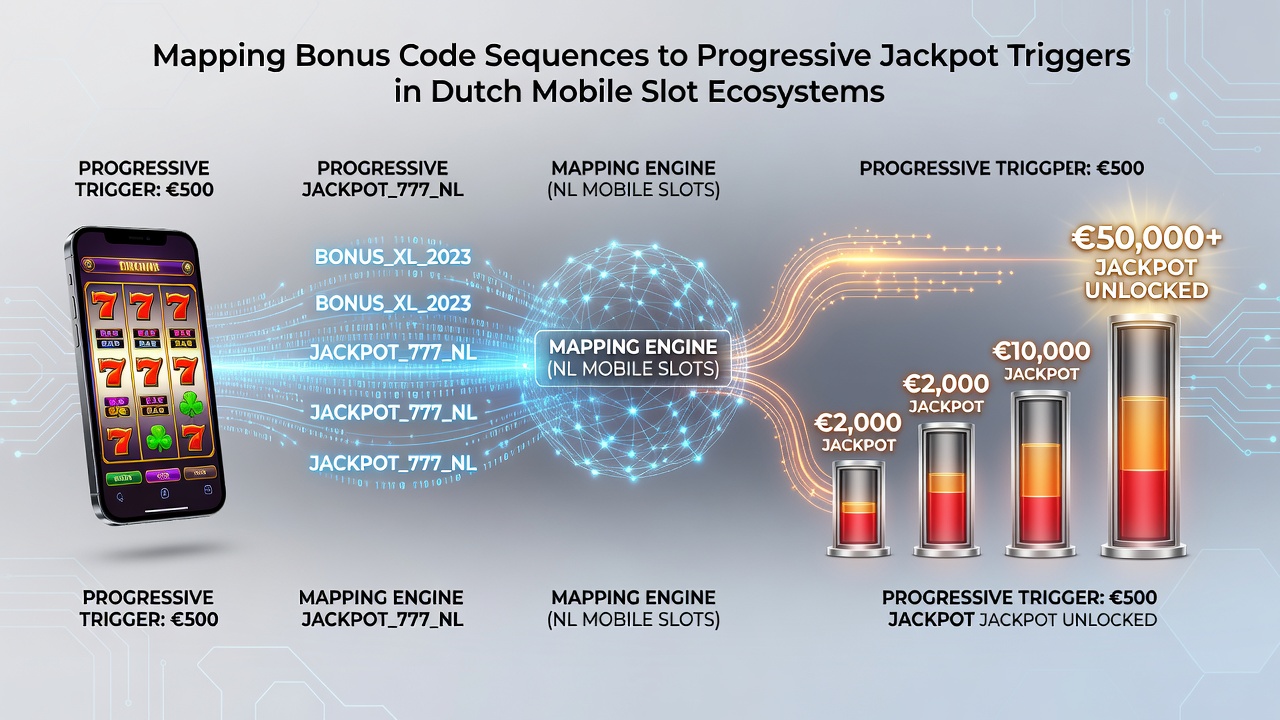 Diagram van mobiele slot ecosystemen met bonuscode en jackpot mapping