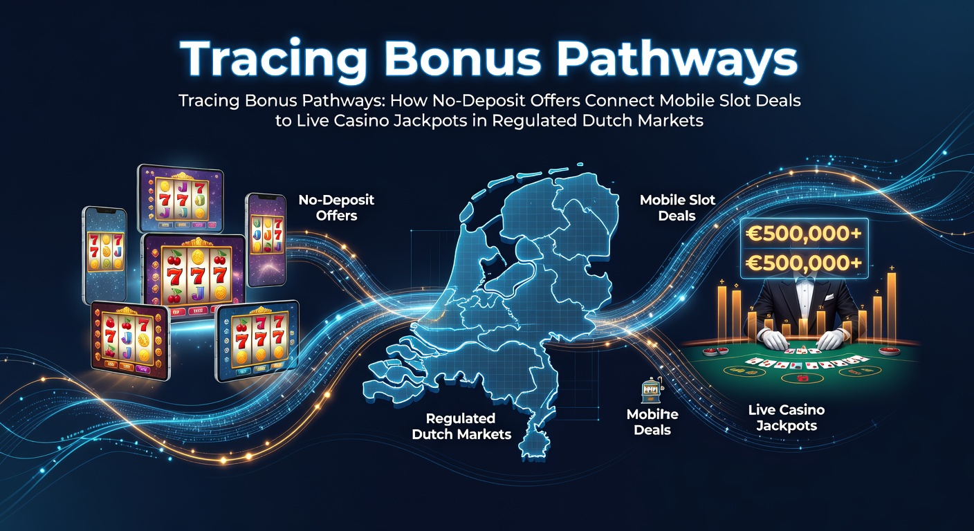 Illustratie van bonuspaden die mobiele slots verbinden met live casino jackpots in Nederland
