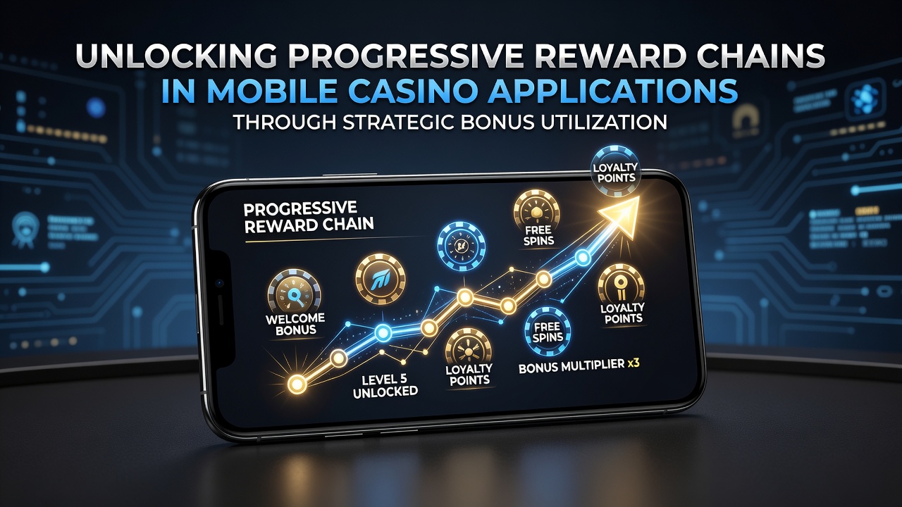 Mobiele casino app met progressieve beloningsketens en bonusstructuren op een smartphone scherm